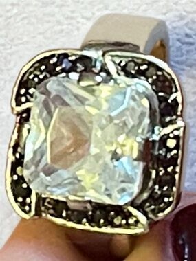 STATEMENT RING: Designer Black & White 14 CWT Rhodium Over Sterling Silver Sz 8